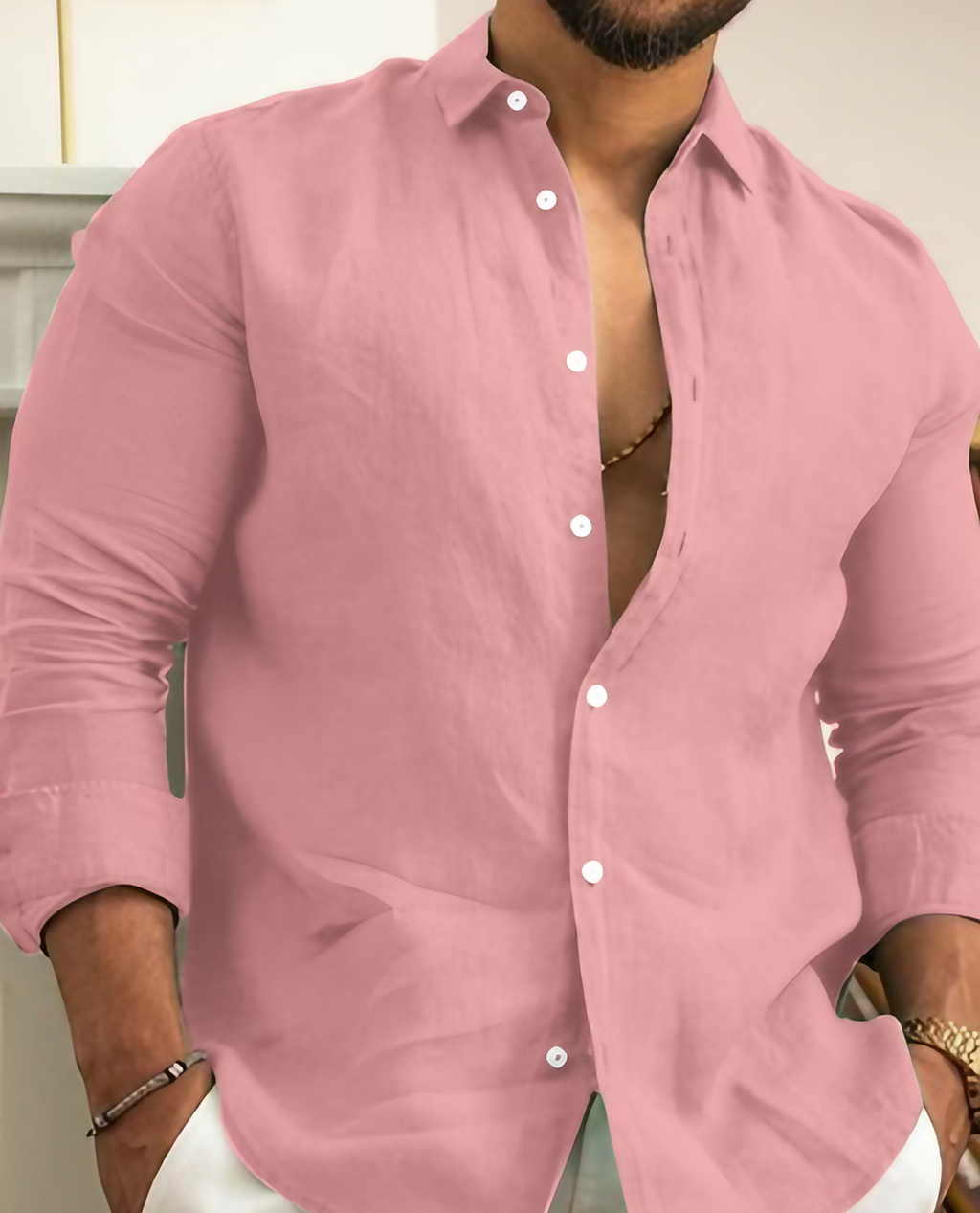 Chemise homme manches longues, cinq coloris, du XS au 3XL, rose