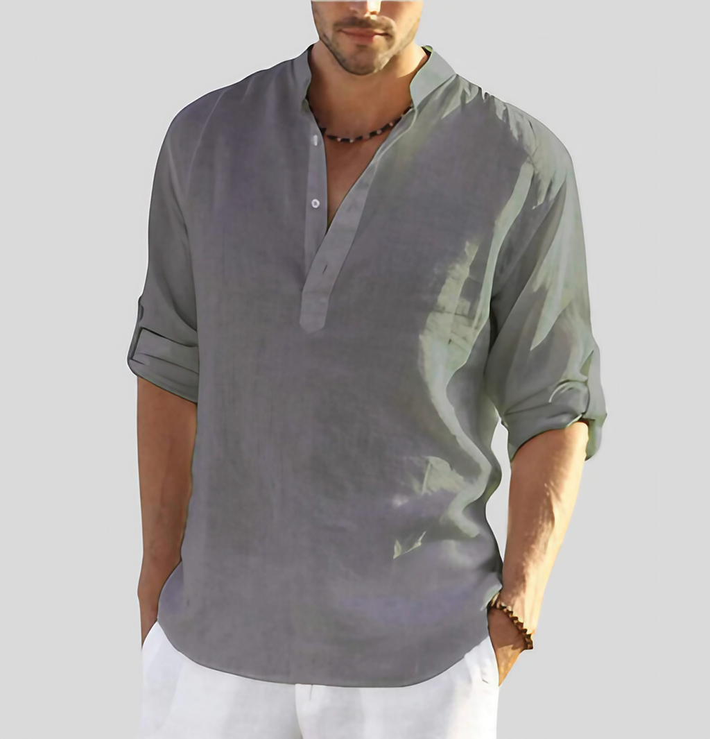 Chemise d'été homme à manches courtes, coupe ample, sept coloris, gris