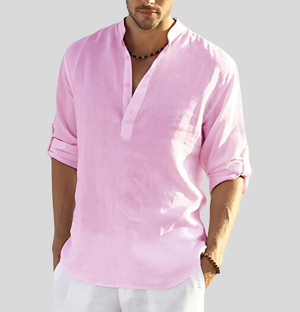Chemise d'été homme à manches courtes, coupe ample, sept coloris, rose