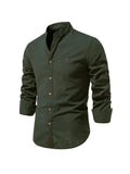 Chemise homme manches longues boutonnée, sept coloris, vert armée