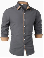 Chemise homme ajustée à finitions contrastées, manches longues, gris