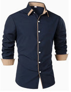Chemise homme ajustée à finitions contrastées, manches longues, bleu marine