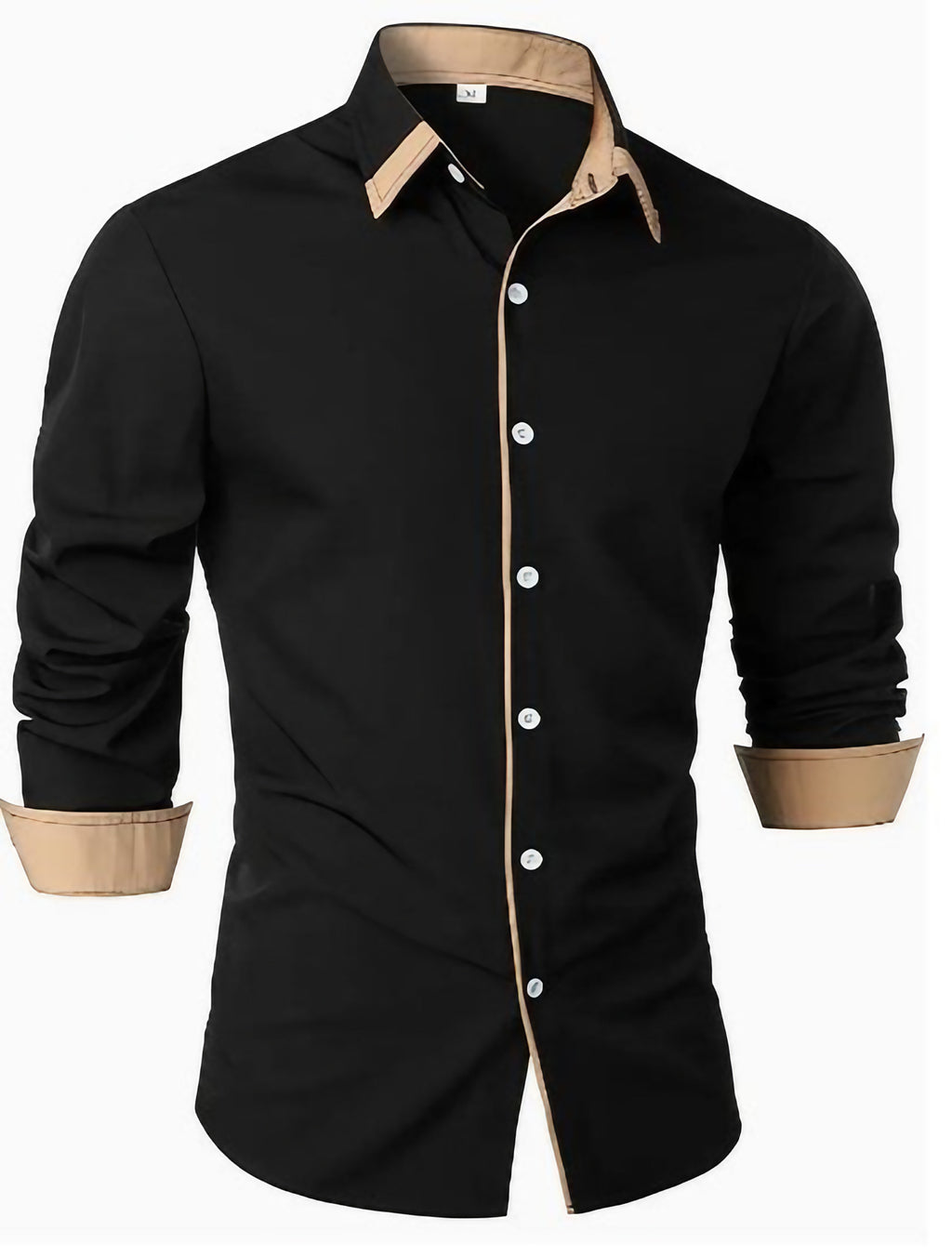 Chemise homme ajustée à finitions contrastées, manches longues, noir