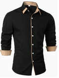 Chemise homme ajustée à finitions contrastées, manches longues, noir