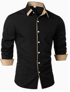 Chemise homme ajustée à finitions contrastées, manches longues, noir