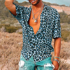 Chemise homme à motif léopard, quatre coloris, du S au 3XL, bleu