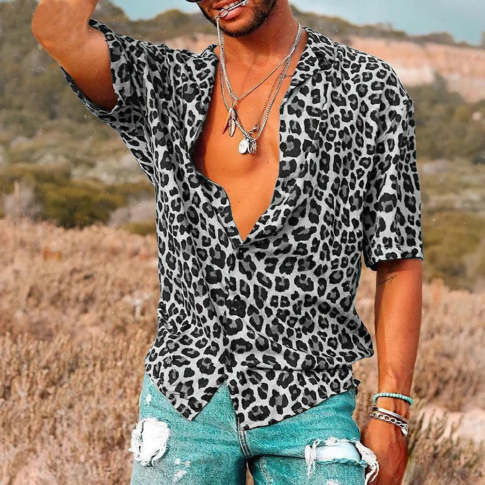 Chemise homme à motif léopard, quatre coloris, du S au 3XL, noir