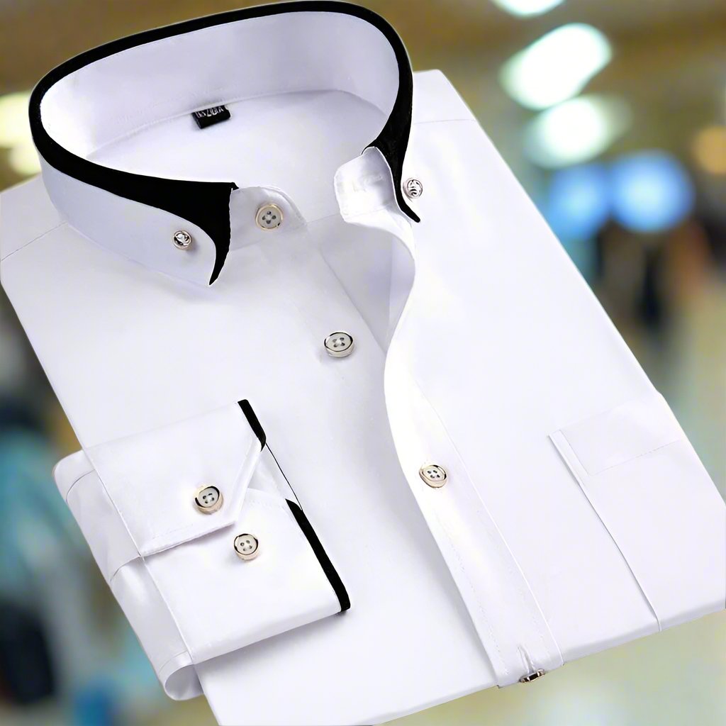 Chemise homme manches longues coupe ajustée, sept coloris, blanc