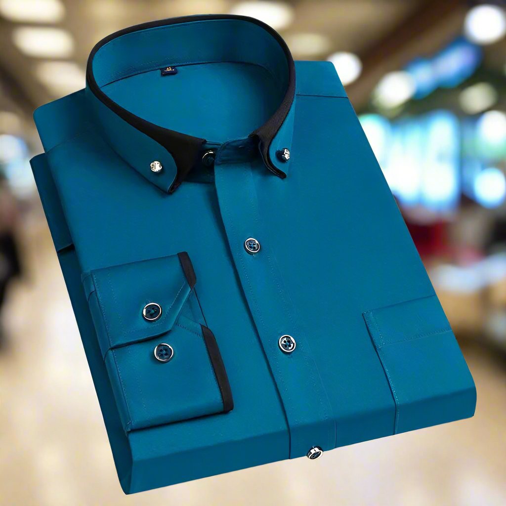 Chemise homme manches longues coupe ajustée, sept coloris, turquoise