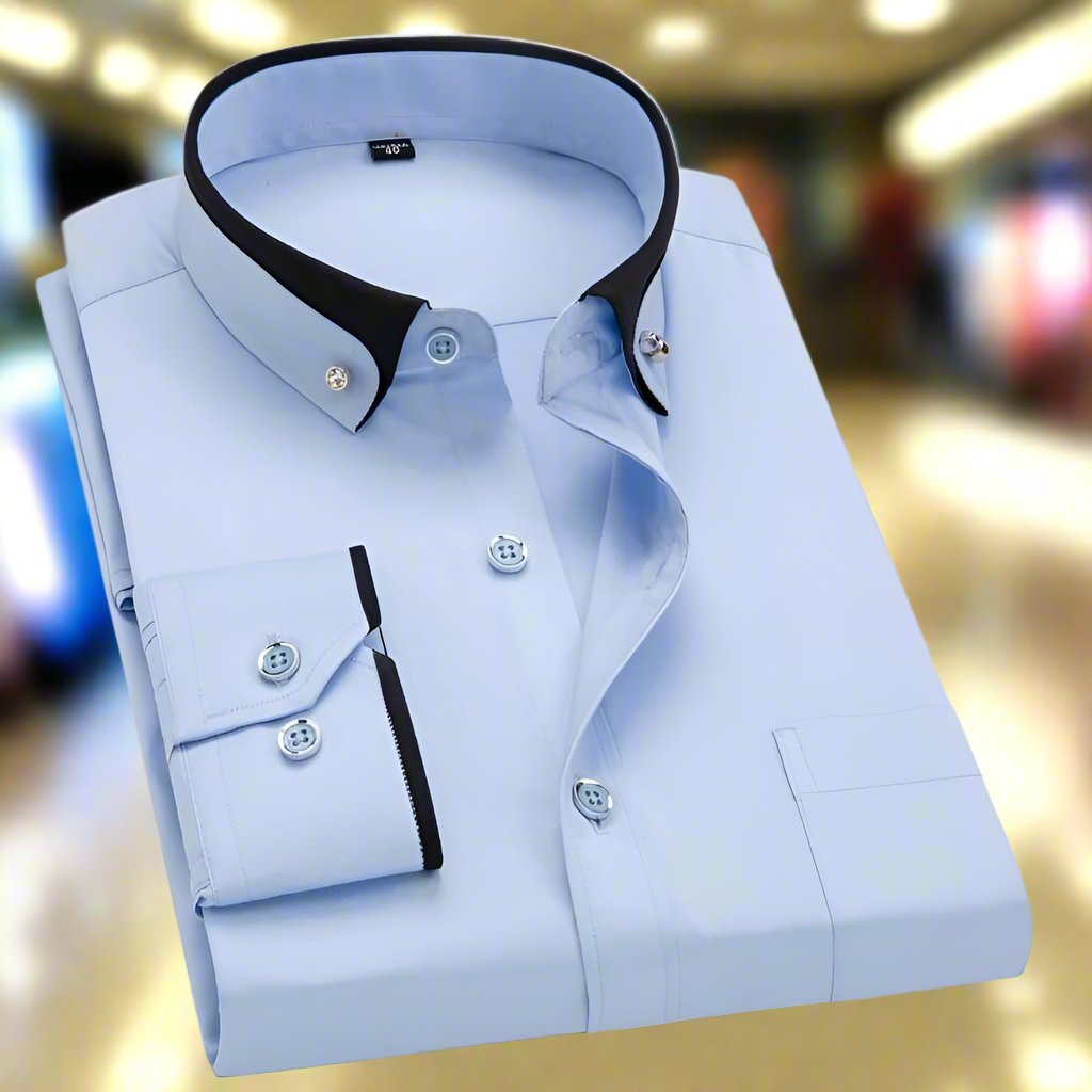 Chemise homme manches longues coupe ajustée, sept coloris, bleu clair