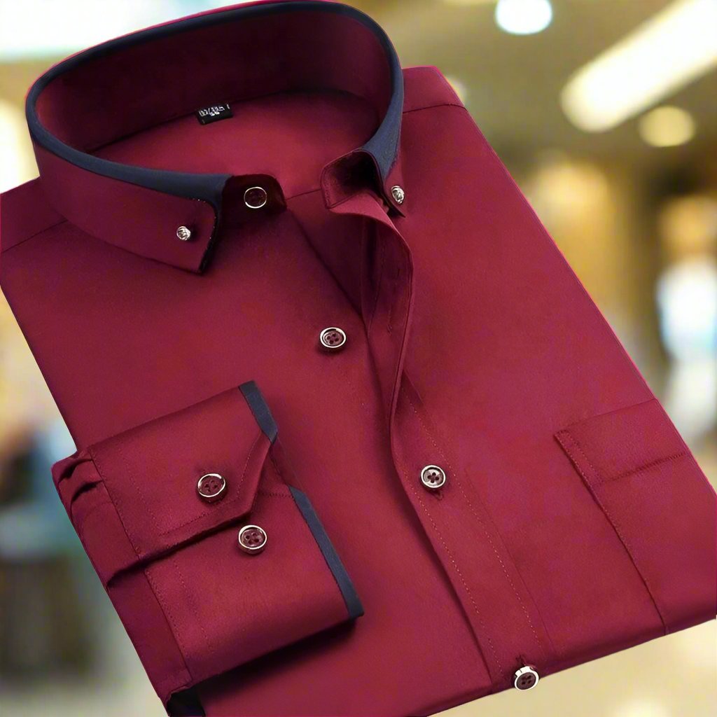 Chemise homme manches longues coupe ajustée, sept coloris, rouge