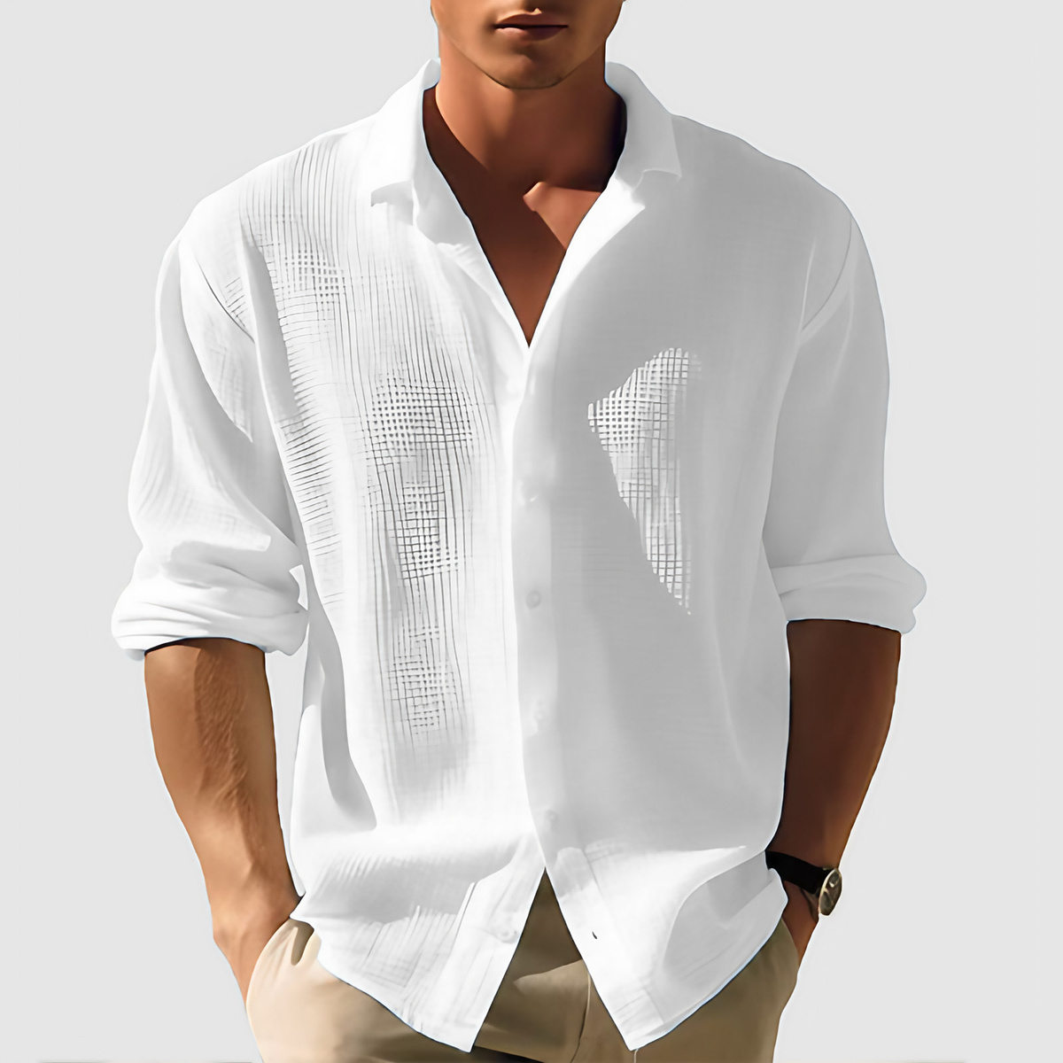 Chemise homme manches longues, coupe ajustée, sept coloris, blanc