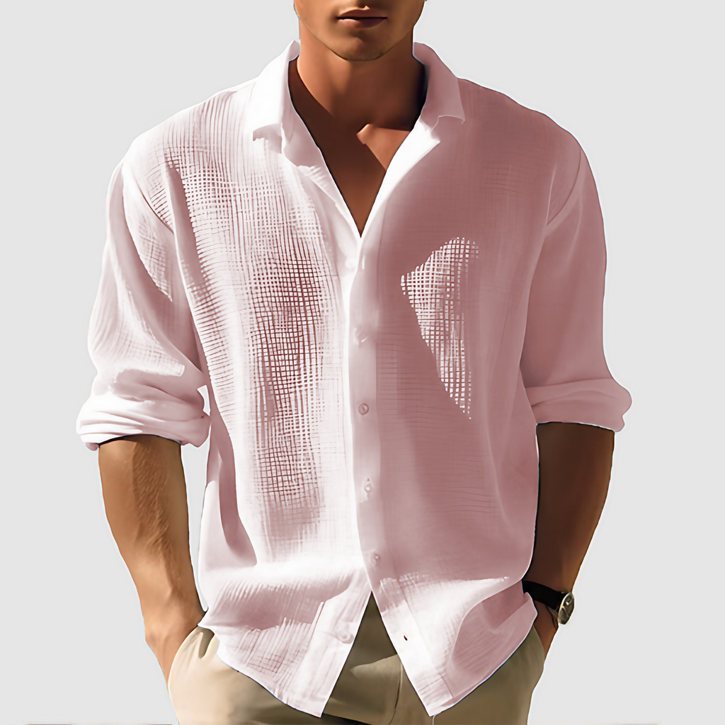 Chemise homme manches longues, coupe ajustée, sept coloris, rose