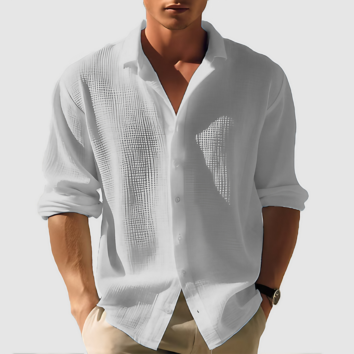 Chemise homme manches longues, coupe ajustée, sept coloris, gris