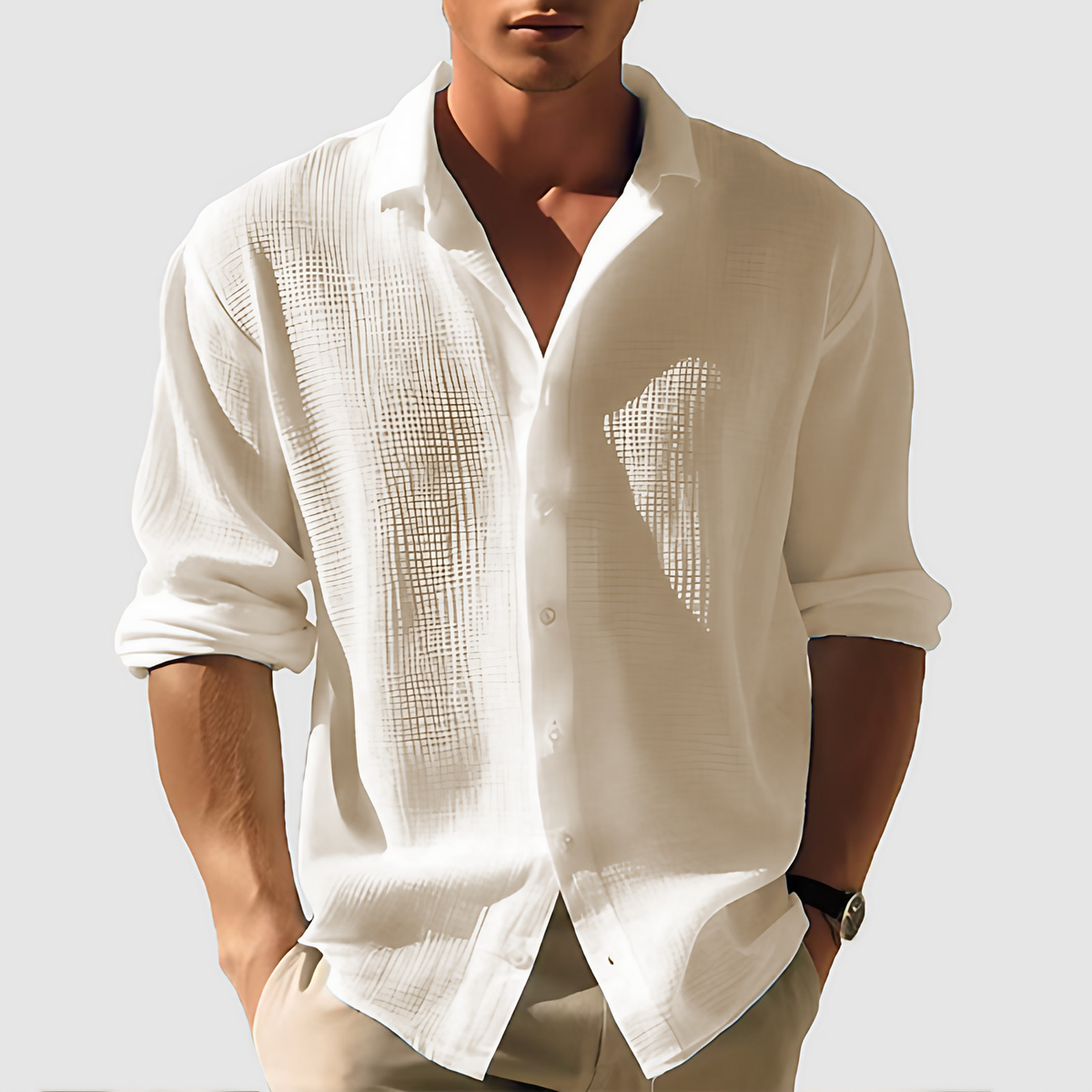 Chemise homme manches longues, coupe ajustée, sept coloris, kaki