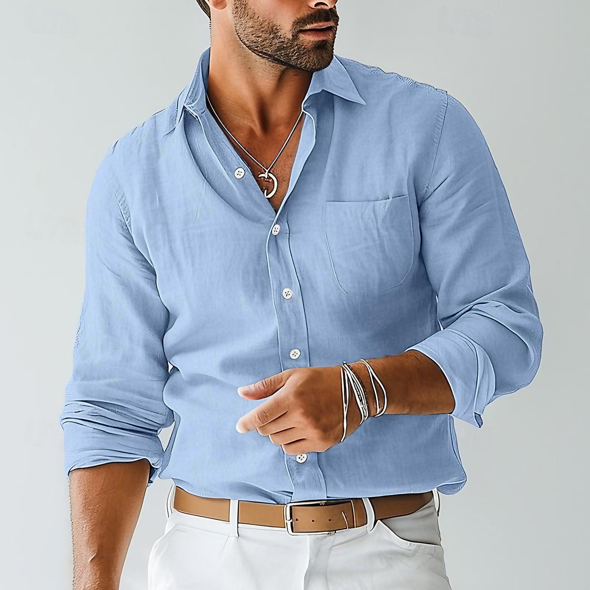 Chemise légère homme à manches longues, coupe décontractée, bleu