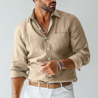 Chemise légère homme à manches longues, coupe décontractée, kaki