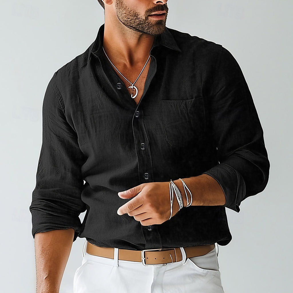 Chemise légère homme à manches longues, coupe décontractée, noir
