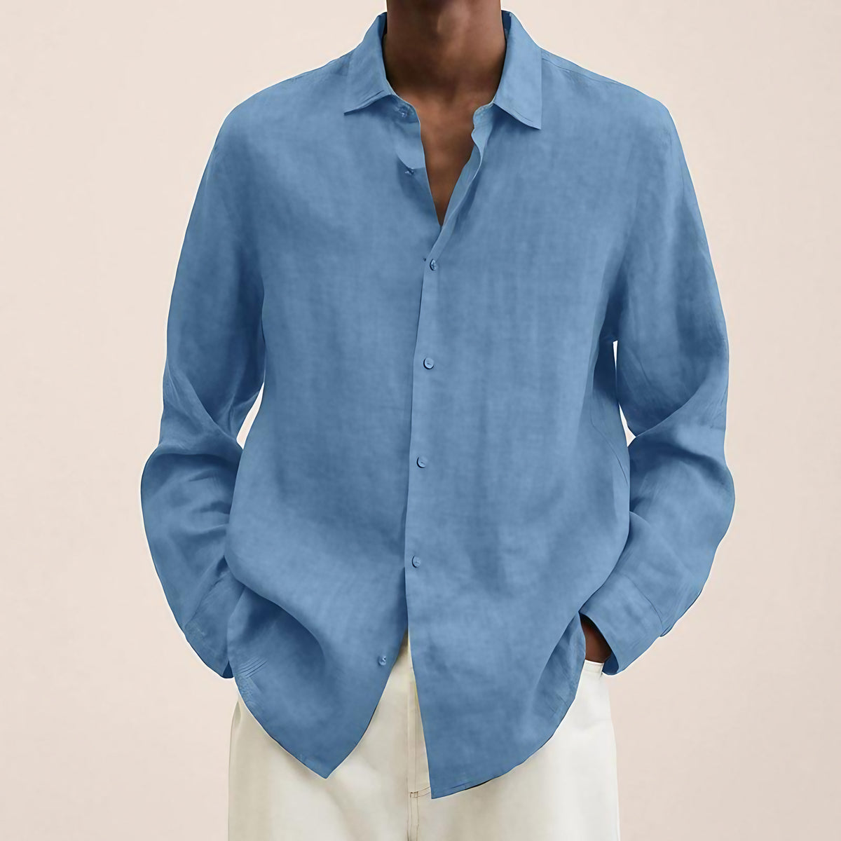 Chemise homme manches longues coupe classique, douze coloris, bleu clair