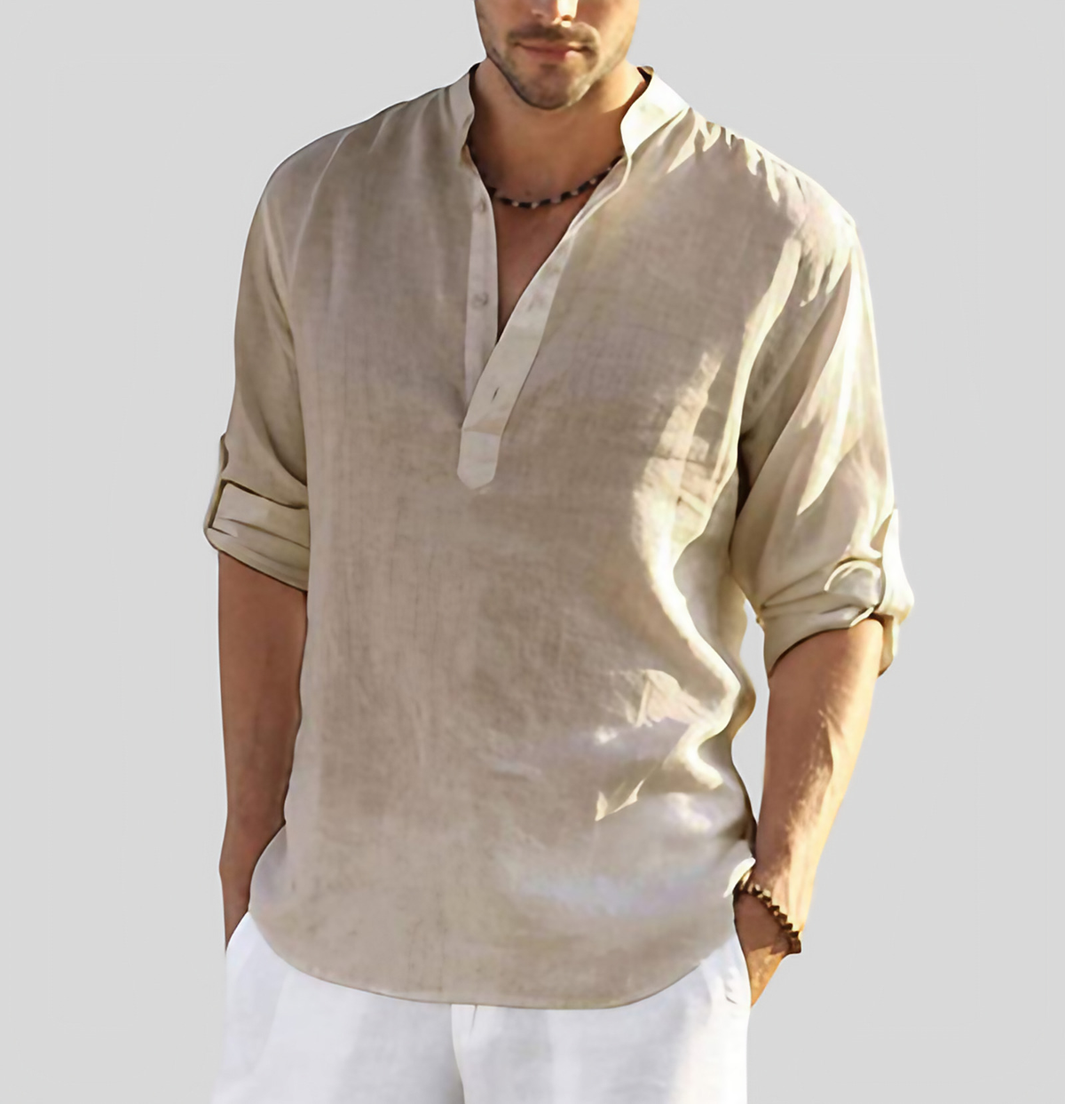 Chemise homme à manches longues légère, sept coloris, du S au 5XL, kaki