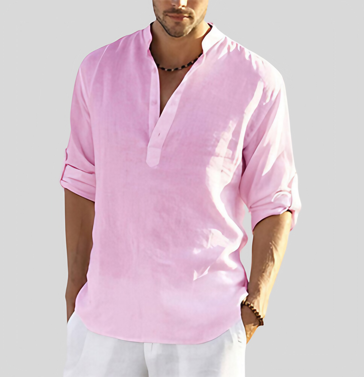 Chemise homme à manches longues légère, sept coloris, du S au 5XL, rose
