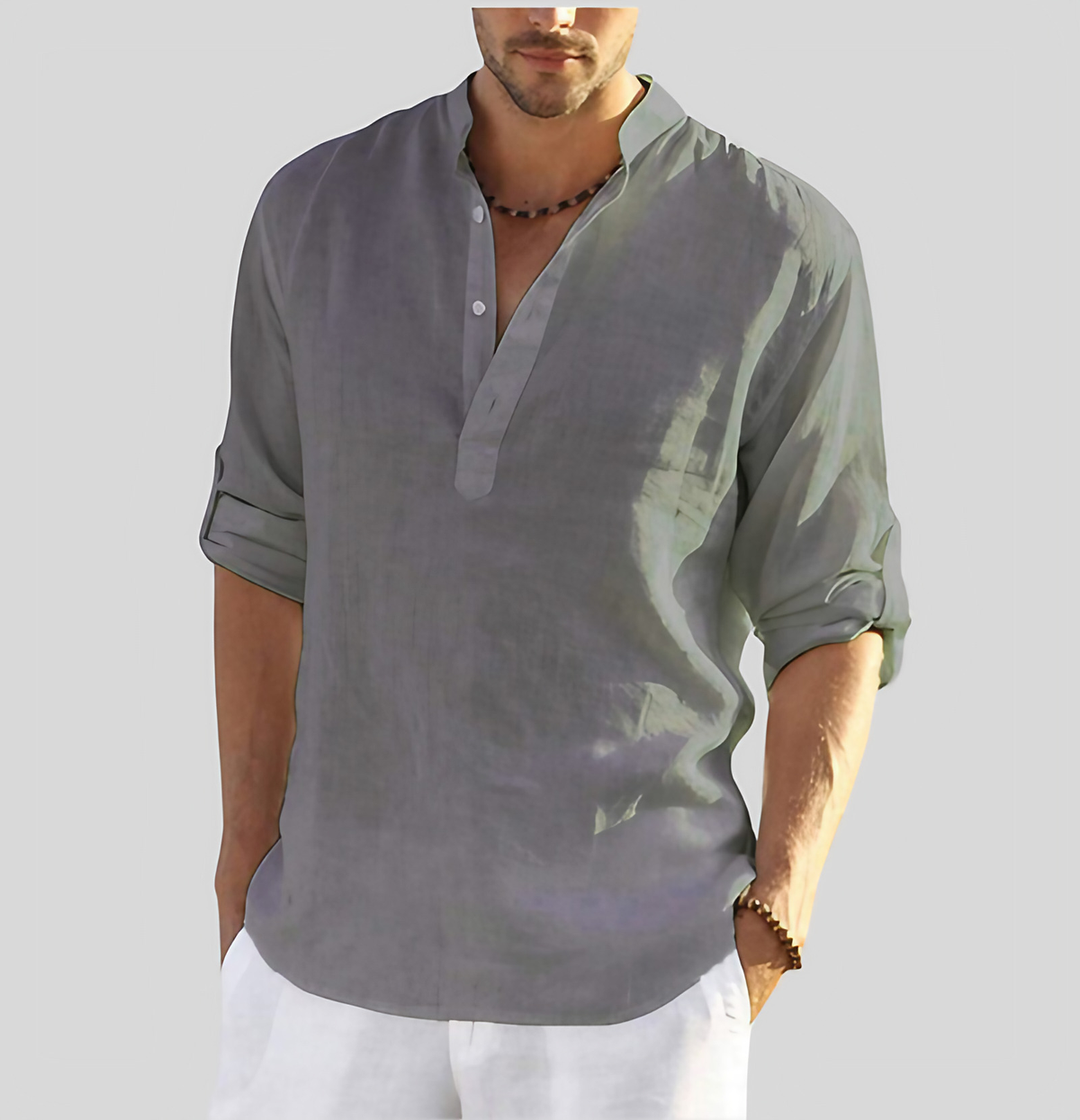 Chemise homme à manches longues légère, sept coloris, du S au 5XL, gris