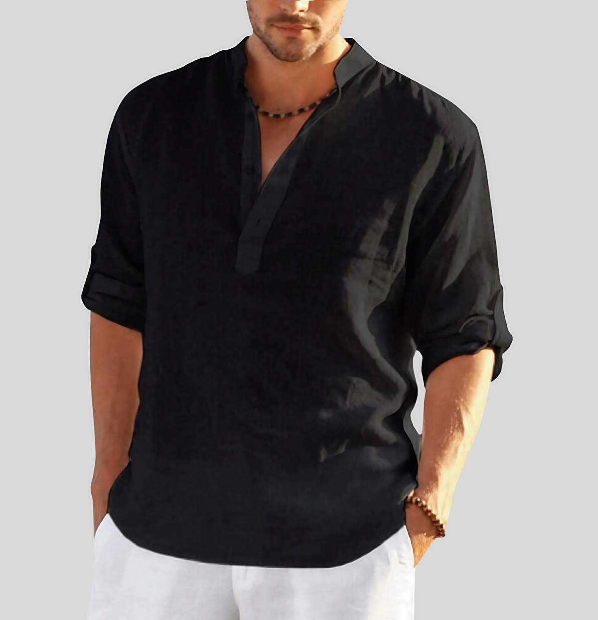 Chemise homme à manches longues légère, sept coloris, du S au 5XL, noir