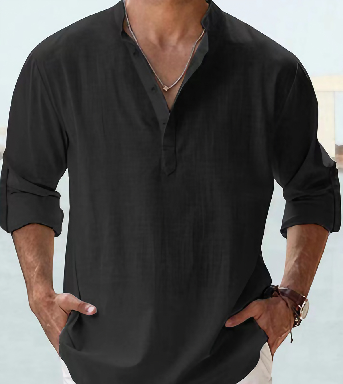 Chemise homme à manches longues, treize coloris, du S au 4XL, noir