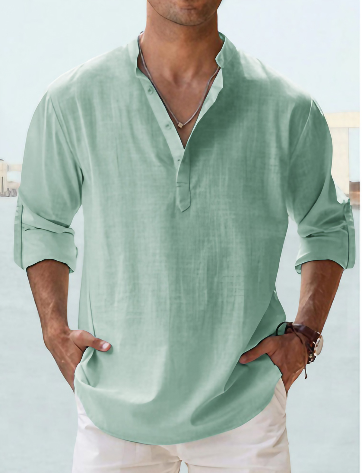 Chemise homme à manches longues, treize coloris, du S au 4XL, vert clair