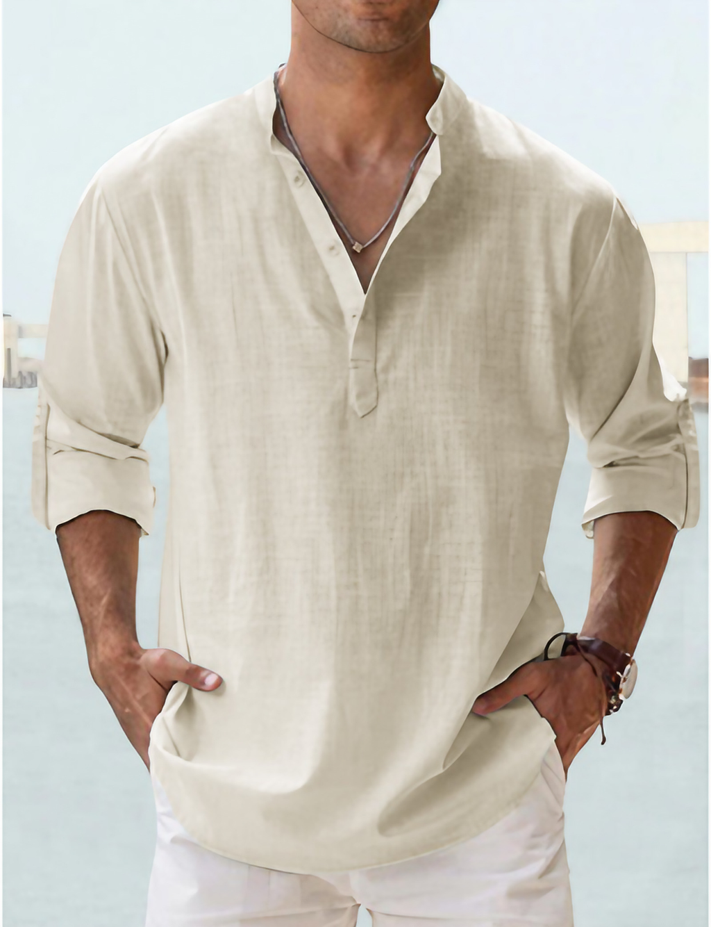 Chemise homme à manches longues, treize coloris, du S au 4XL, beige