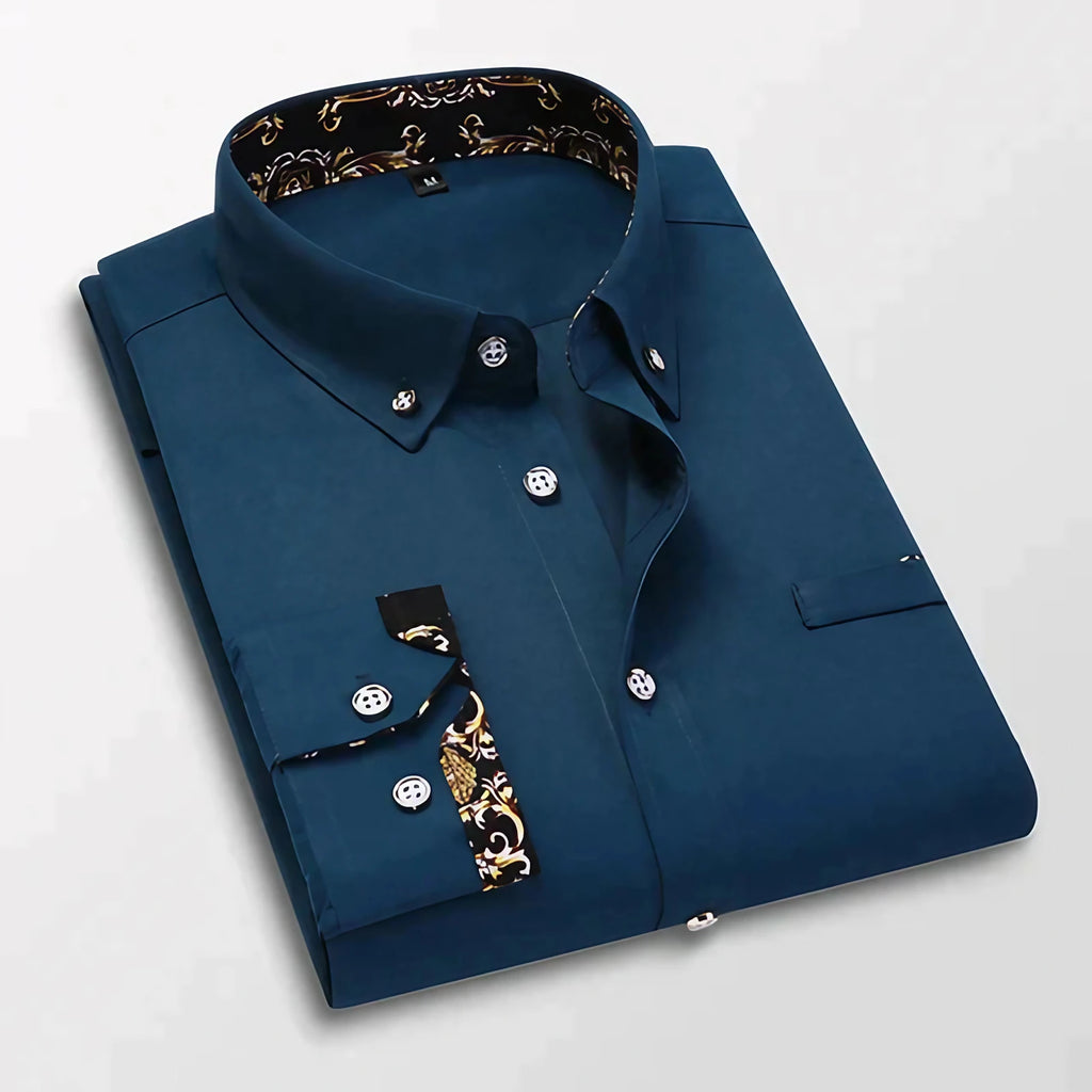 Chemise homme à manches longues, coupe ajustée, six coloris, bleu diamant