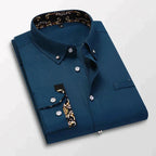 Chemise homme à manches longues, coupe ajustée, six coloris, bleu diamant