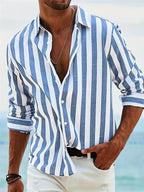Chemise d'été homme rayée, coupe ample, cinq coloris, bleu