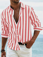 Chemise d'été homme rayée, coupe ample, cinq coloris, rouge