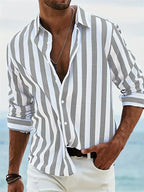 Chemise d'été homme rayée, coupe ample, cinq coloris, gris clair