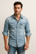 Chemise homme coupe slim à manches longues, col classique, bleu clair