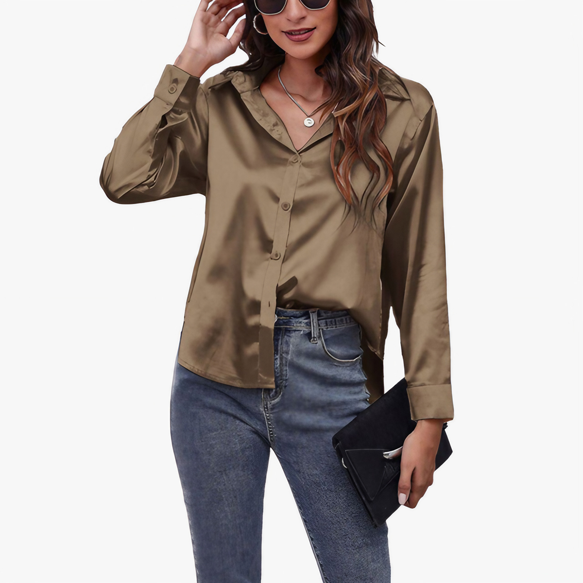 Chemise femme à manches longues boutonnée, treize coloris