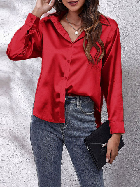 Chemise femme à manches longues boutonnée, treize coloris