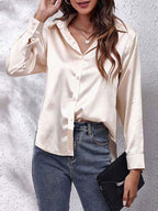 Chemise femme à manches longues boutonnée, treize coloris, kaki foncé