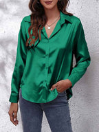 Chemise femme à manches longues boutonnée, treize coloris, vert