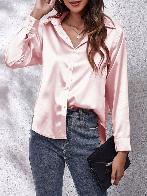 Chemise femme à manches longues boutonnée, treize coloris