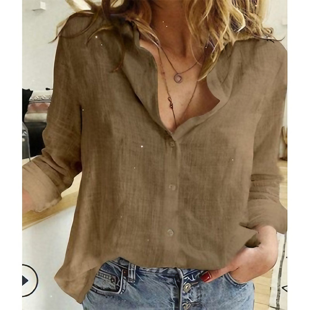 Chemise femme à col pointu, coupe ajustée, du XS au 6XL, marron
