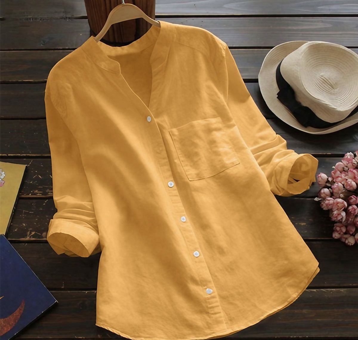 Chemise femme d'été coupe décontractée, huit coloris, du S au 2XL, jaune