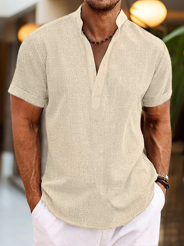 Chemise homme col Henley à manches courtes, huit coloris, kaki