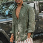 Chemise homme d'été à manches longues, vert ou blanc, du S au 3XL, vert