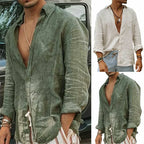 Chemise homme d'été à manches longues, vert ou blanc, du S au 3XL