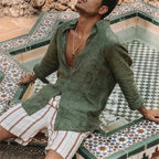 Chemise homme d'été à manches longues, vert ou blanc, du S au 3XL