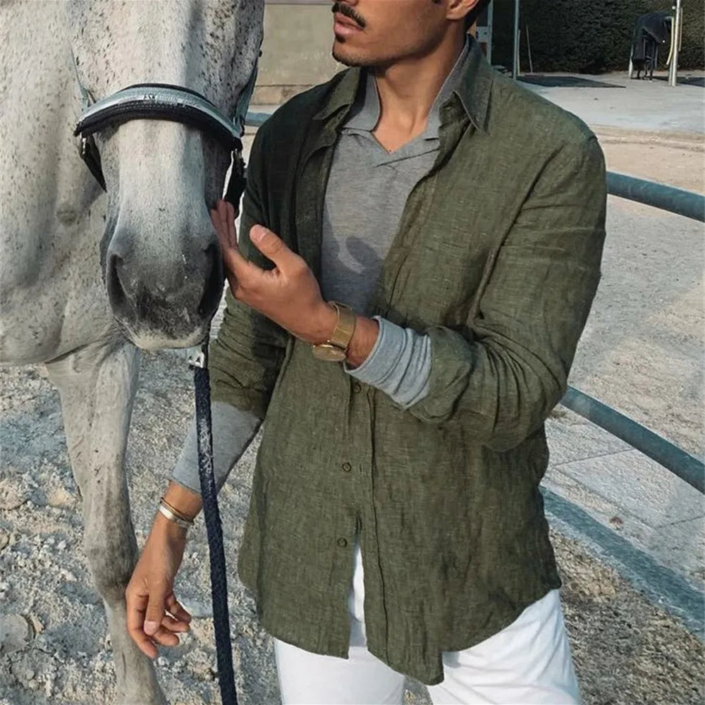 Chemise homme d'été à manches longues, vert ou blanc, du S au 3XL