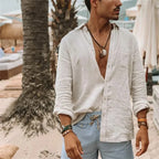 Chemise homme d'été à manches longues, vert ou blanc, du S au 3XL
