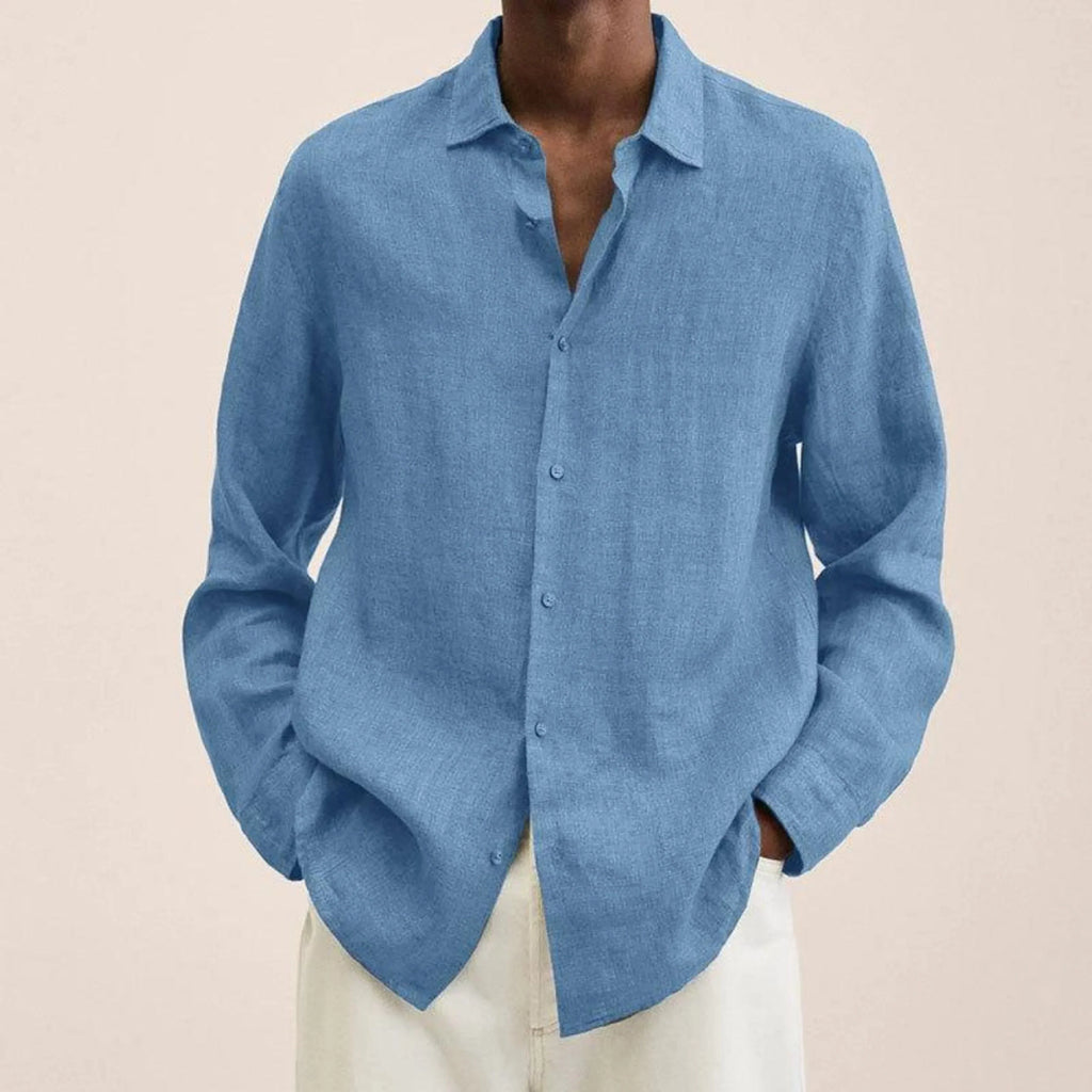 Chemise homme à col structuré, tissu aéré, douze coloris, bleu clair